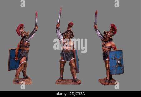 Römischer Gladiator nach dem Kampf. Uralter Kämpfer. Krieger im Kolosseum. Stockfoto