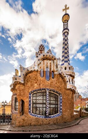 Porter's Residence Pavillon, Park Guell, Barcelona, Katalonien, Spanien Stockfoto