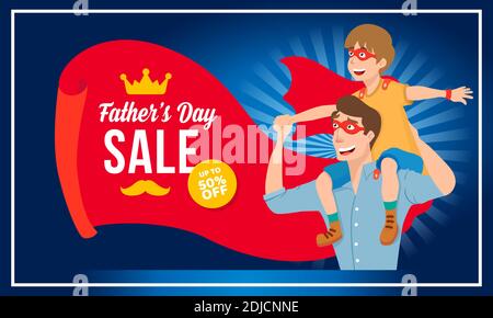 Happy Father's day Sale Banner mit 50% Rabatt Angebote. vektor-Illustration für Flyer, Banner, Anzeige oder Poster Stock Vektor