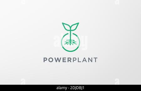 Grünes Kraftblatt-Pflanzenlogo in einem modernen und minimalistischen Form Stock Vektor