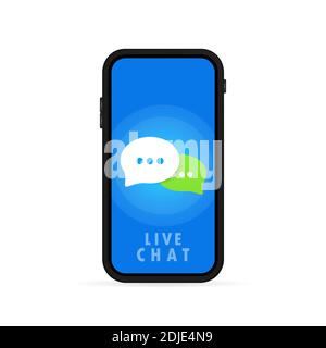 Live-Chat-Banner. Nachrichtensymbol in flachem Design im Smartphone. Kommunikation. Gesprächszeichen. Vektor auf isoliertem weißem Hintergrund. EPS 10 Stock Vektor