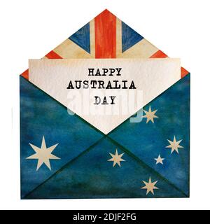 Wunderschöne Zeichnung der australischen Flagge. Nahaufnahme, keine Personen, strukturierte Oberfläche. Herzlichen Glückwunsch an Familie, Verwandte, Freunde und Kollegen Stockfoto