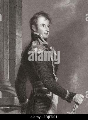 Stephen Decatur Jr, 1779 - 1820. Amerikanischer Marineoffizier. Er war berühmt für seine Führung und Heldentaten in vier Kriegen. Nach einem Stich von Asher Brown Durand nach einem Werk von Thomas Sully. Stockfoto