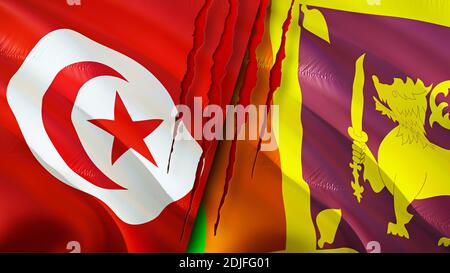 Sri Lanka und Tunesien Flaggen mit Narbenkonzept. Winkende Flagge, 3D ...