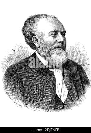 Berthold Auerbach, Moses Baruch Auerbacher, 28. Februar 1812 - 8. Februar 1882, ein deutscher Schriftsteller / Berthold Auerbach, Moses Baruch Auerbacher, 28. Februar 1812 - 8. Februar 1882, ein deutscher Schriftsteller, Historisch, historisch, digital verbesserte Reproduktion eines Originals aus dem 19. Jahrhundert / digitale Reproduktion einer Originalvorlage aus dem 19. Jahrhundert, Stockfoto