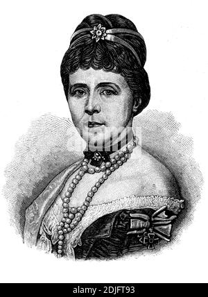 Prinzessin Augusta Marie Luise Katharina von Sachsen-Weimar-Eisenach, 30. September 1811 - 7. Januar 1890, als Ehefrau Kaiser Wilhelms I. Deutsche Kaiserin und Königin von Preußen / Prinzessin Augusta Marie Luise Katharina von Sachsen-Weimar-Eisenach, 30. September 1811 - 7. Januar 1890, als Ehefrau Kaiser Wilhelms I. Deutsche Kaiserin und Königin von Preußen, Historisch, historisch, digital verbesserte Reproduktion eines Originals aus dem 19. Jahrhundert / digitale Reproduktion einer Originalvorlage aus dem 19ten Jahrhundert. Jahrhundert, Stockfoto