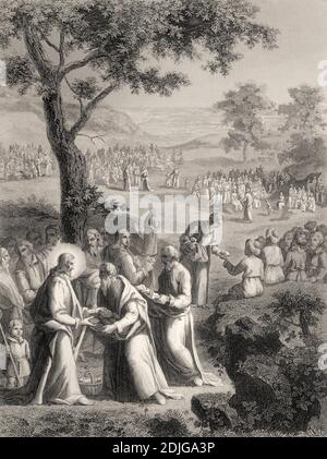 Fütterung der Multitude, Neues Testament, Stahlstich 1853, digital restauriert Stockfoto