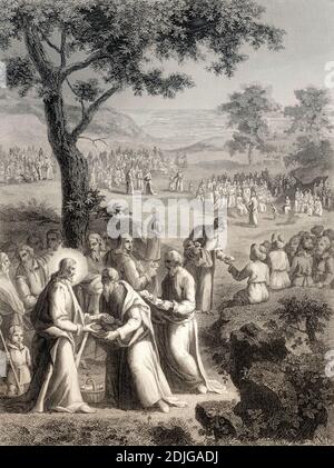 Fütterung der Multitude, Neues Testament, Stahlstich 1853, digital restauriert Stockfoto