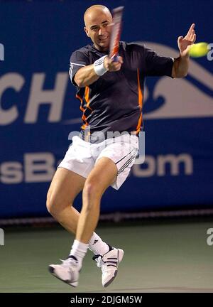 Andre Agassi nimmt an den Delray Beach International Tennis Championships, 1/30/06. Teil Stockfoto