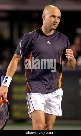 Andre Agassi nimmt an den Delray Beach International Tennis Championships, 1/30/06. Teil Stockfoto