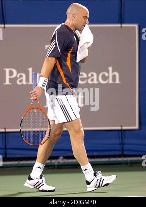 Andre Agassi nimmt an den Delray Beach International Tennis Championships, 1/30/06. Teil Stockfoto