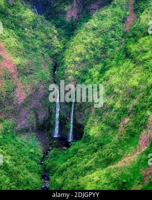 Wasserfälle aus der Luft. Kauai, Hawaii Stockfoto