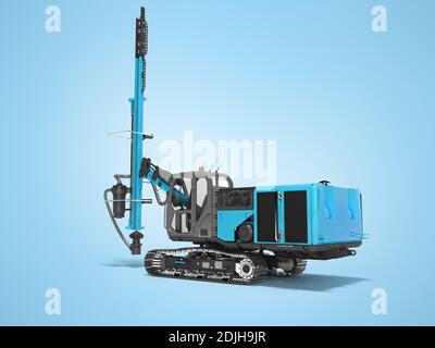 Große Baumaschinen Crawler montiert Drehbohrgerät blau 3D Rendering auf blauem Hintergrund mit Schatten Stockfoto