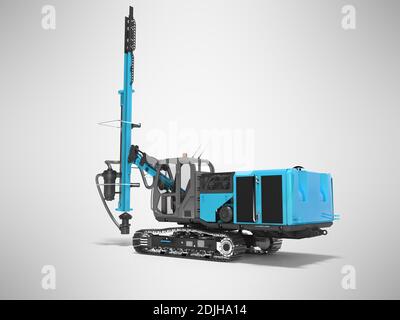 Große Baumaschinen Crawler montiert Drehbohrgerät blau 3D Rendering auf grauem Hintergrund mit Schatten Stockfoto