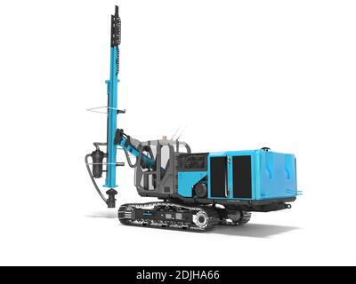 Große Baumaschinen Crawler montiert Drehbohrgerät blau 3D Rendering auf weißem Hintergrund mit Schatten Stockfoto