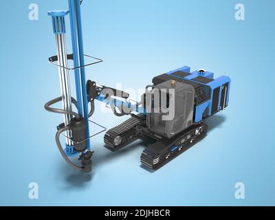 Große Baumaschinen Crawler montiert Drehbohrgerät isoliert 3D Rendering auf blauem Hintergrund mit Schatten Stockfoto