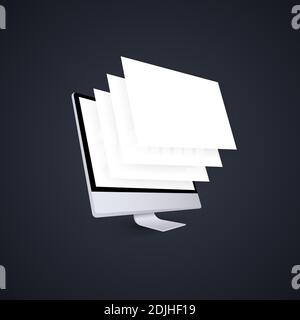 Computermonitor-Mockup mit leeren Wireframing-Seiten. Perspektivische Seitenansicht des Monitors. Computermonitor mit leerem Bildschirm. Konzept für die Präsentation von Web Stock Vektor