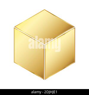 Würfelsymbol. Vektorgrafik Gold. Goldenes Würfelsymbol auf weißem Hintergrund. Geometrisches Goldquadrat Stock Vektor