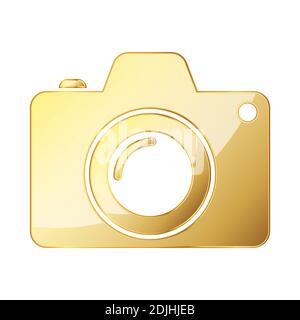 Kamerasymbol für Fotos. Symbol für goldene Fotokamera isoliert. Vektorgrafik. Goldenes Symbol der Kamera Stock Vektor