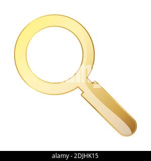 Lupensymbol. Symbol für goldene Lupe isoliert. Vektorgrafik. Goldenes Symbol der Suche Stock Vektor