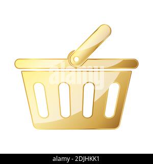Warenkorbsymbol. Symbol für den goldenen Warenkorb. Vektorgrafik. Goldenes Symbol des Korbes Stock Vektor