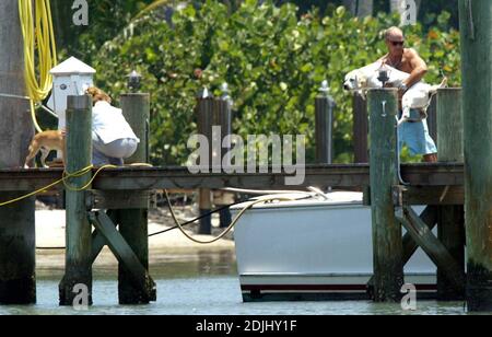 Exklusiv!! Laura Norman und eine Freundin spielen mit ihren Hunden, während sie auf einem von drei Booten arbeiten. Golflegende Greg Norman und Frau haben vor kurzem ihre Ehe beendet. Jupiter, Fl 05/18/06 Stockfoto