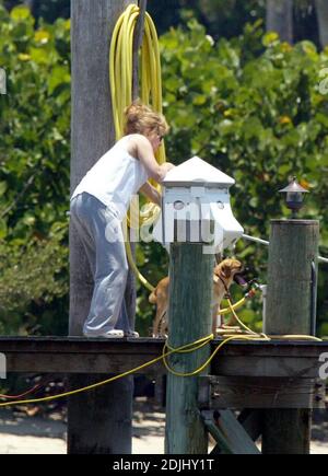 Exklusiv!! Laura Norman und eine Freundin spielen mit ihren Hunden, während sie auf einem von drei Booten arbeiten. Golflegende Greg Norman und Frau haben vor kurzem ihre Ehe beendet. Jupiter, Fl 05/18/06 Stockfoto