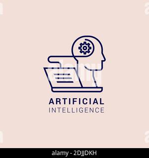 Das Logo des Unternehmens der Künstlichen Intelligenz, Roboter, Bots, Androiden und Technologien der Zukunft im linearen Stil. EPS 10. Stock Vektor