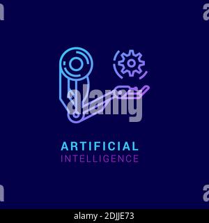 Das Logo ist eine Ikone im linearen Stil des Unternehmens der Künstlichen Intelligenz, Roboter, Bots, Androiden und Technologien der Zukunft. EPS 10. Stock Vektor