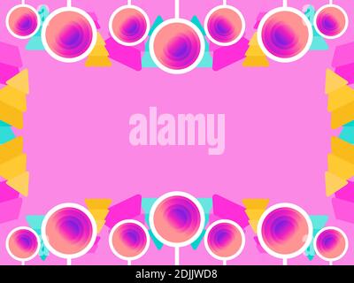 Weihnachtsrahmen, Draufsicht auf Weihnachtsdekorationen mit Kopierraum. Weihnachtskugeln und Weihnachtsbäume, flacher Stil. Entwerfen Sie eine Vorlage für Einladungen Stock Vektor