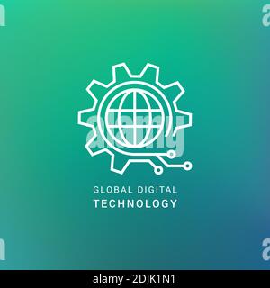 Das Vektor-Logo des Technologieunternehmens und moderne Technologien im linearen Stil. EPS 10. Stock Vektor