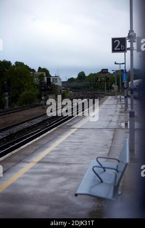 Bahnsteig am Bahnhof Dartford. Mick Jagger und Keith Richards die Gründungsmitglieder der Band The Rolling Stones trafen sich zum ersten Mal. Stockfoto