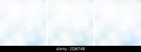 Hellblaue horizontale, diagonale und wellige Linien auf weißem Hintergrund, unscharfe Kanten. Drei abstrakte hochauflösende Hintergründe. Stockfoto