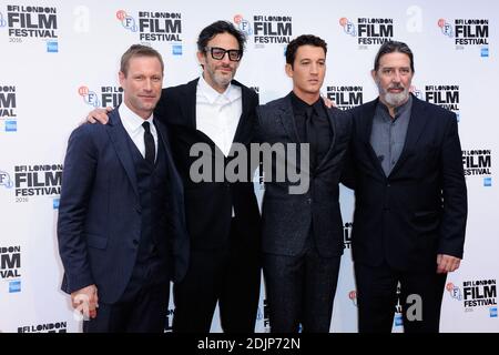 Miles Teller, Ben Young, Aaron Eckhart und Ciaran Hinds bei der Premiere von Bleed for This im Rahmen des BFI London Film Festival in London, England am 09. Oktober 2016. Foto von Aurore Marechal/ABACAPRESS.COM Stockfoto