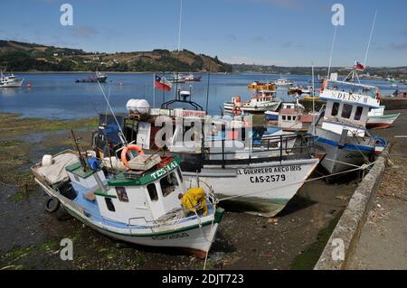 Südamerika, Chile, Chiloe Island, Dalcahue, Fischerboote Stockfoto