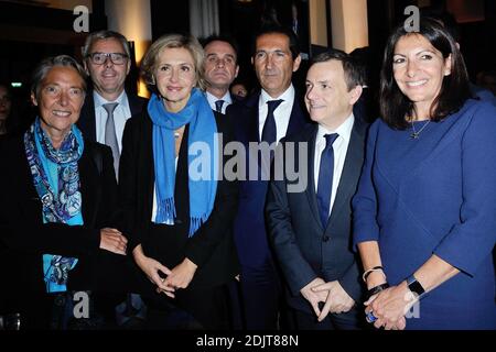 Elisabeth Borne, Michel Combes, Valerie Pecresse, Patrick Drahi, Alain Weill et Anne Hidalgo assistent au lancement de la chaine BFM Paris au Cafe de l'Homme a Paris, France le 07 Novembre 2016. Foto von Aurore Marechal/ABACAPRESS.COM Stockfoto