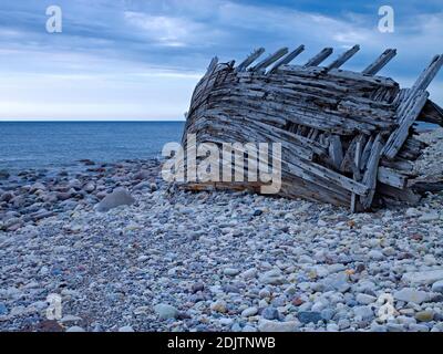 Europa, Schweden, Smaland, Insel Öland, Schiffswrack an der Küste von Nord-Öland, ehemaliger Schoner Swiks, gestrandet im Jahr 1926 Stockfoto