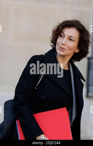 Die Ministerin für Kultur und Kommunikation Audrey Azoulay verlässt den Elysee-Palast nach der französischen wöchentlichen Kabinettssitzung am 14. Dezember 2016 in Paris. Foto von Henri Szwarc/ABACAPRESS.COM Stockfoto