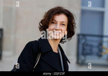 Die Ministerin für Kultur und Kommunikation Audrey Azoulay verlässt den Elysee-Palast nach der französischen wöchentlichen Kabinettssitzung am 14. Dezember 2016 in Paris. Foto von Henri Szwarc/ABACAPRESS.COM Stockfoto