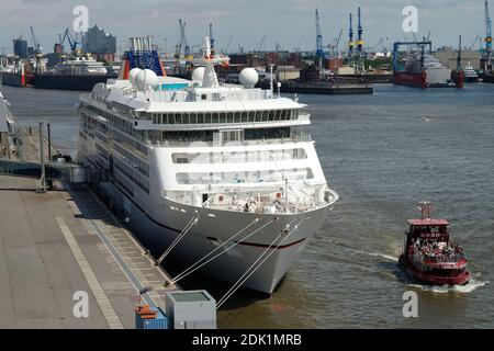 Blick von der Dockland zum Altona Kreuzfahrtterminal mit dem Kreuzfahrtschiff "Europa 2" in Hamburg, Altona, Hamburg, Elbe, Hafen Hamburg, Hansestadt, Deutschland Stockfoto