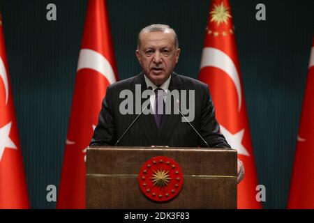 Turkey's President Recep Tayyip Erdogan, makes statements after chairing cabinet meeting in Ankara, Turkey on December 14, 2020. Photo by Depo Photos/ABACAPRESS.COM Stock Photo