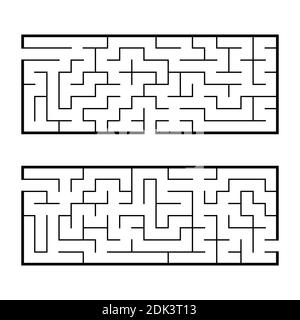 Schwarzes abstraktes rechteckiges Labyrinth. Eine Reihe von zwei Puzzles. Ein Interessantes und nützliches Spiel für Kinder. Einfache flache Vektordarstellung isoliert auf Weiß Stock Vektor