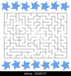 Abstract rechteckigen Labyrinth mit einer niedlichen Farbe Cartoon-Charakter. Blaue Sterne. Ein Interessantes und nützliches Spiel für Kinder. Einfache flache Vektordarstellung Stock Vektor