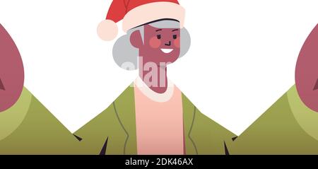 Happy african american Senior Frau in santa hat mit Kamera Und unter Selfie Neujahr weihnachtsfeiertage Konzept horizontal Vektordarstellung im Hochformat Stock Vektor