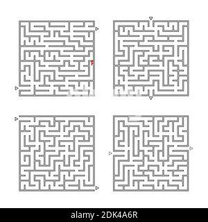 Ein Satz quadratischer Labyrinthe. Spiel für Kinder. Puzzle für Kinder. Labyrinth-Rätsel. Flache Vektorgrafiken isoliert auf weißem Hintergrund. Stock Vektor