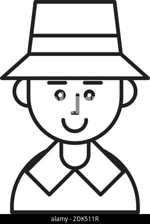 Pilgrim Mann Charakter mit Hut Linie Stil Symbol Vektor Illustration Design Stock Vektor