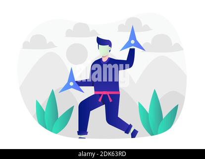 Ninja Flache Illustration Vektor Grafik. Stock Vektor