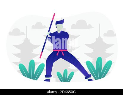 Ninja Konzept Flache Illustration Vektor Grafik. Stock Vektor