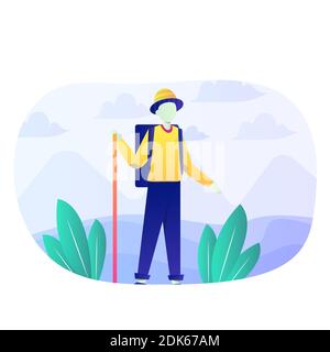 Wandern Flache Illustration Vektor Grafik. Stock Vektor