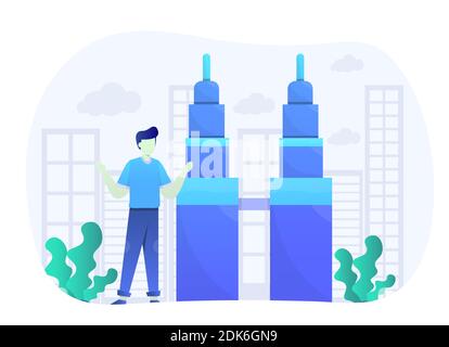 Twin Towers Flat Design Vektor Grafik. Stock Vektor